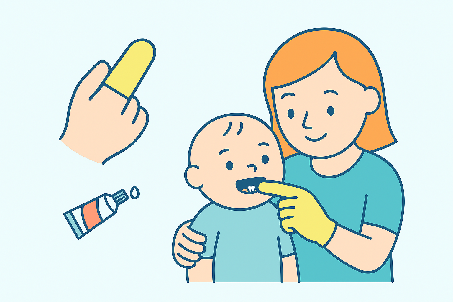 Čištění prvního zoubku – ilustrace